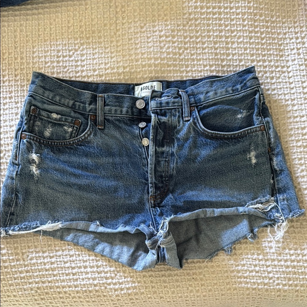 AGOLDE Women's Distressed Denim Shorts - Blue